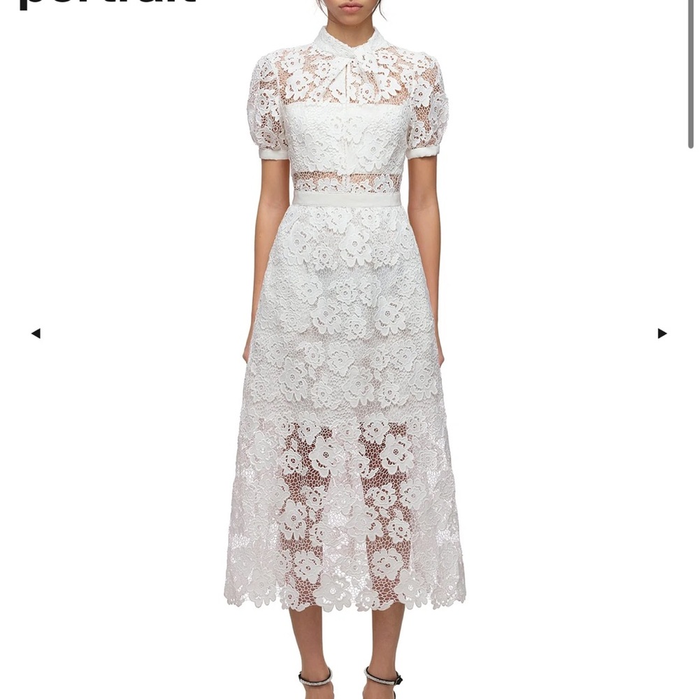 self-portrait guipure lace midi dress white US4